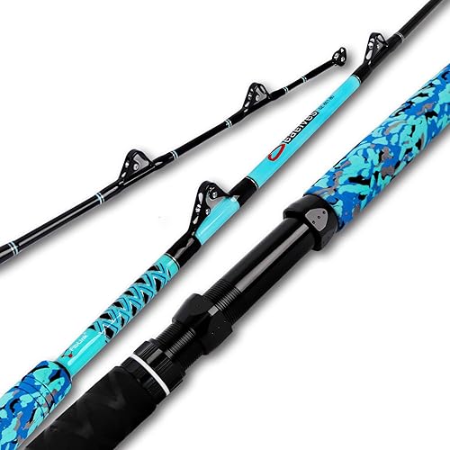 Miniatura 10 de Fiblink Caña de pescar de pesca de arrastre de 1 pieza/2 piezas para agua salada, caña de caza grande en alta mar y barco convencional (6'/6'6"/7')