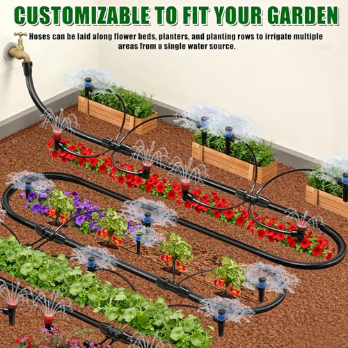 Bewässerungssystem Garten Tröpfchenbewässerungsbausätze 25 m +15 m Bewässerung Garten Bewässerungssystem Gewächshaus, Misting Kühlsystem für Hochbeet, Landschaft, Terrasse Pflanzen