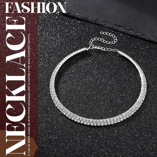 Handcess Strass Choker Halskette Silber Glitzernde Kristall Geschichtete Halsketten Braut Halskette Schmuck für Frauen