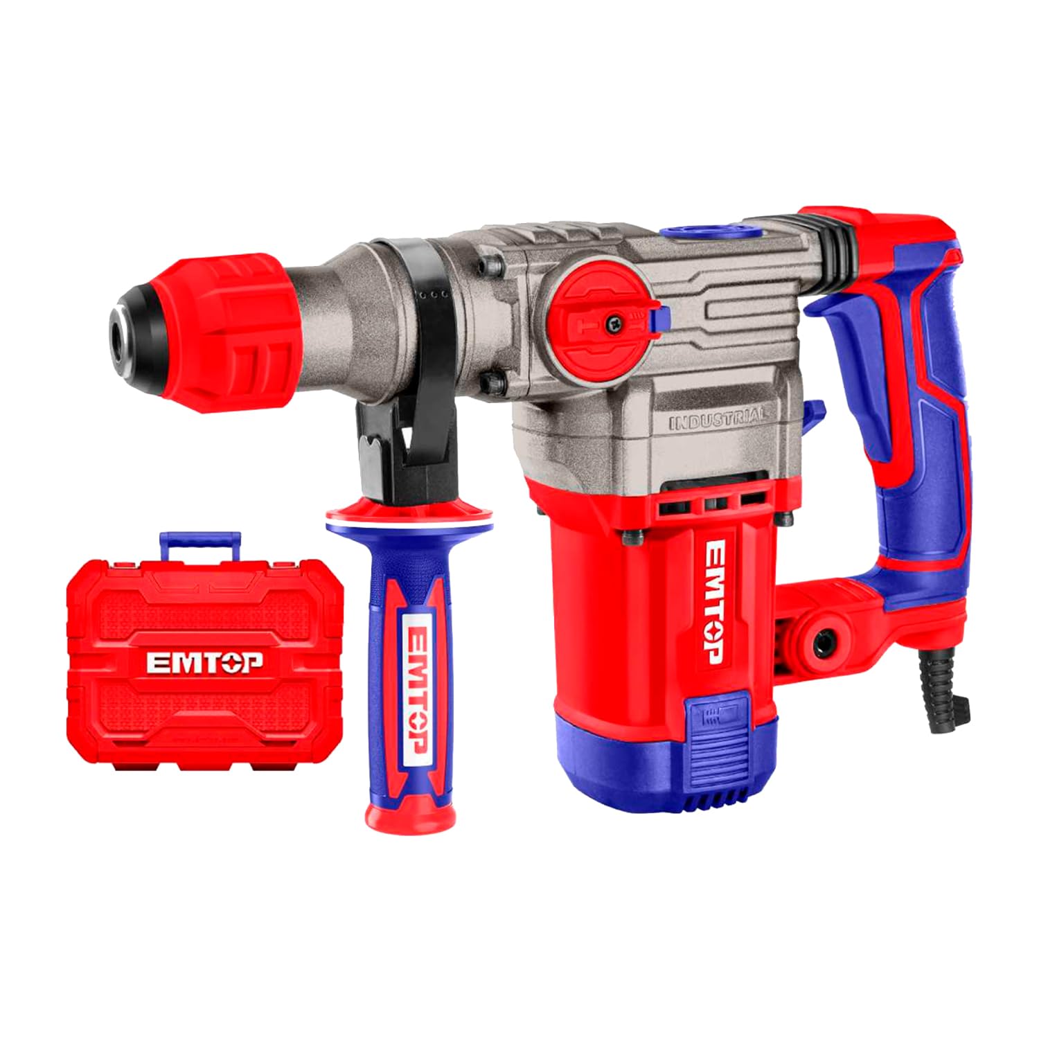 EMTOP Martelete Rotativo Perfurador Rompedor 1500W 950 Rpm 5,5 J SDS Plus com 3 Brocas, 2