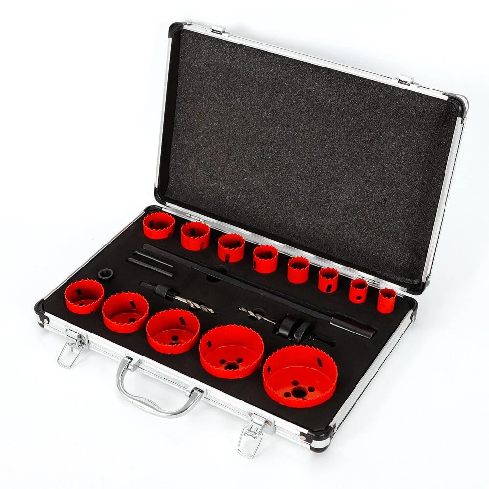 Juego de 17 piezas de sierra perforadora HSS bimetálica, con maletín de 19-76 mm, sierra circular de madera, para placas de corcho, placas finas de PVC y plástico