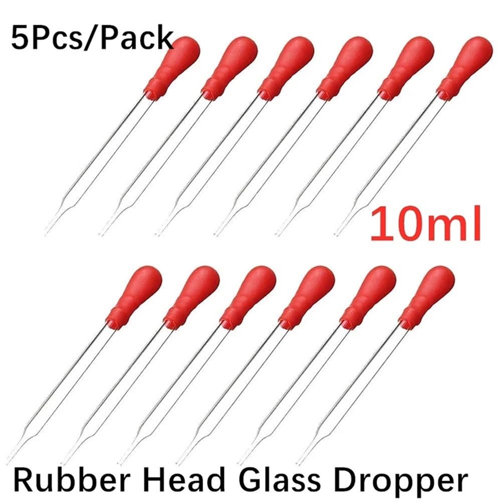 Pipeta de transferencia de vidrio, Pipeta Gotero Vidrio 10ml Cabeza Goma Roja 5 Piezas 120mm