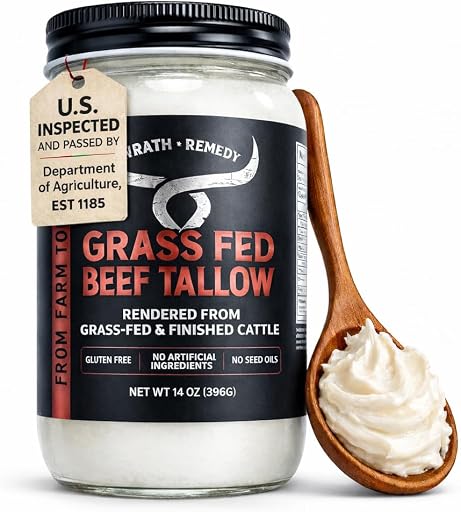 Beef Tallow for Cooking (14 oz) — US-Made, 100% Grass-Fed and Finished Beef Fat, Rich Flavor — Pure Beef Tallow for Deep Frying, Searing, Baking — Keto, Paleo, Carnivore Friendly- No Additives