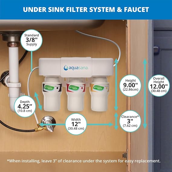 Aquasana AQ-5300.56 3-Stage Under Sink Water System-Kitchen Counter Claryum Filtration-Filters 99% of Chlorine Chloramine, Chrome