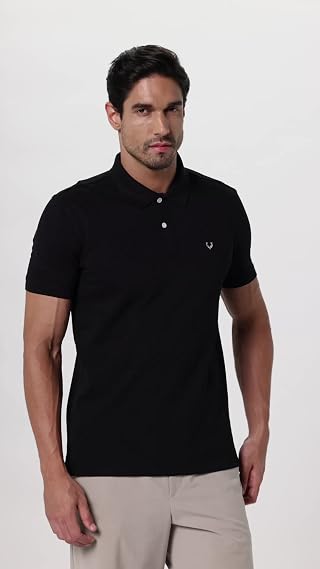 Allen Solly Men's Polo T-Shirt, Rich Cotton Blend, Band Collar, Regular Fit