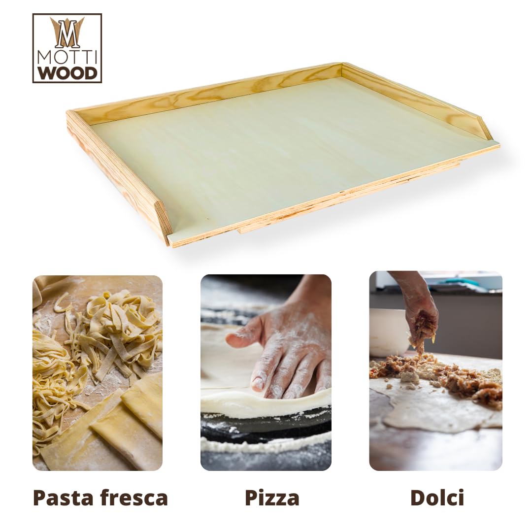 Spianatoia Tavoliere, Asse Pasta Legno Pioppo, Stendipasta con Bordi Laterali, Gradino Anti Scivolo, Made in Italy (70x50)