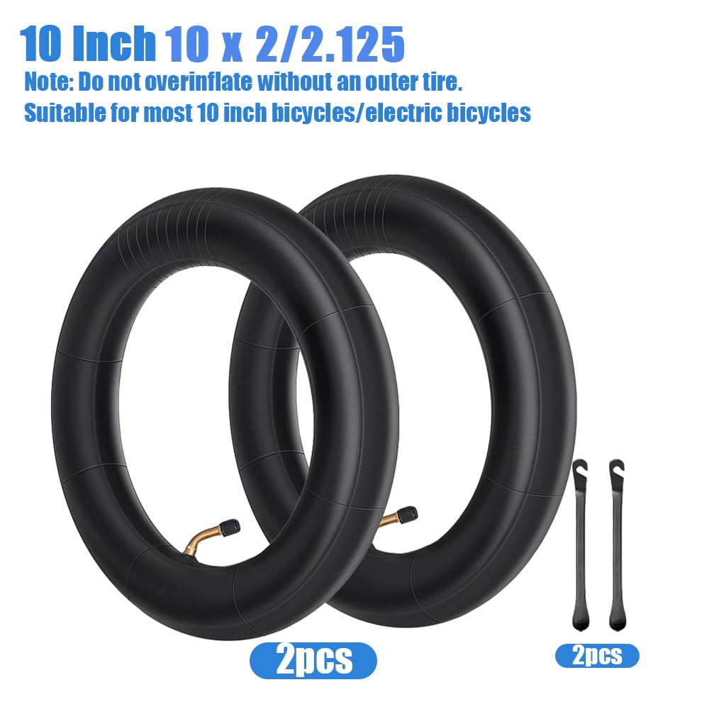 Camera d'aria 10 pollici, 2 pezzi 10 x 2/2.125 pneumatici interni per scooter elettrico con valvola a 45° et 2 leve Pneumatici ad aria rinforzati per pneumatici di carriole