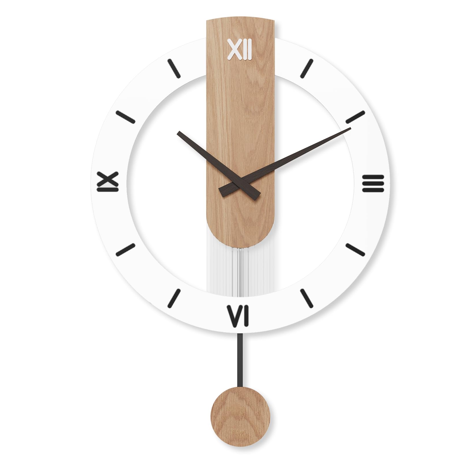 LANMOU Orologio da Parete Moderno, Orologio Parete Silenzioso 15dB con Pendolo in Legno, Orologi da Parete grande Bianco 40x55 cm, per Salotto, Camera da Letto, Studio in casa
