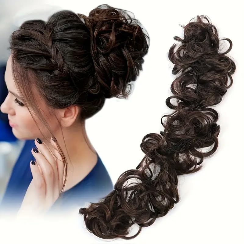 ZALYA Messy Hair Frill Extension for Women & Girls – Braid Ponytail Accessory – 1 Pc (Brown)-image-19