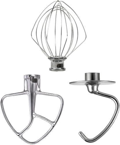 Stainless Steel 3 Piece Kit （KSM5TH3PSS)1pcs K45B Flat Beater,1pcs K45WW Wire Whip, 1pcs K45DH Dough Hook, Fits all 4.5 and 5 quart tilt-head KitchenAid Stand Mixers.