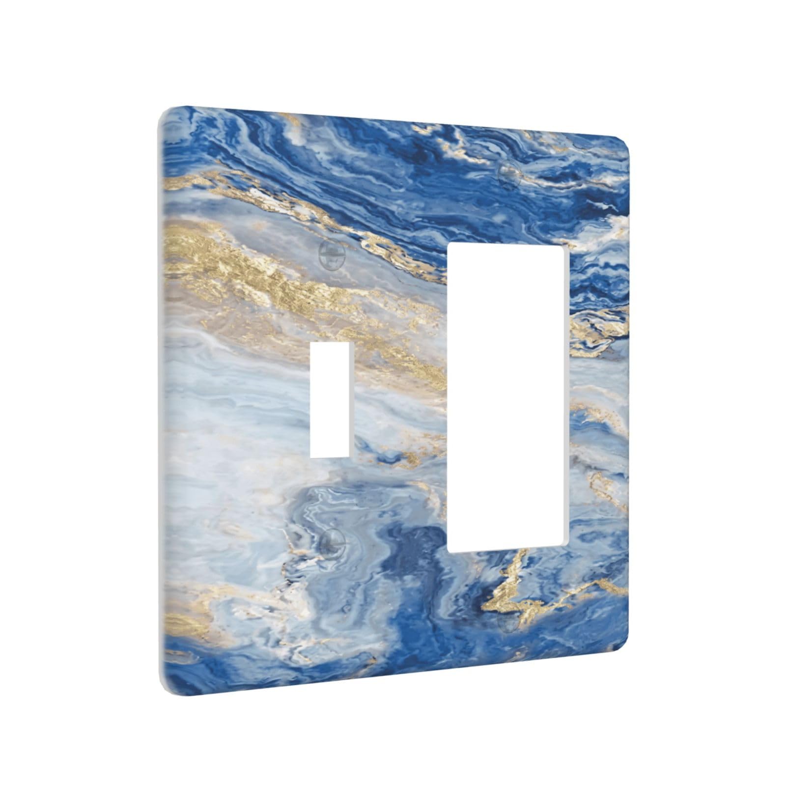Sghxwp Outlet Covers Blue Marble Gold Foil 2 Gang Light Switch Cover Decorative Modern Abstract Ocean Blue & Gold Combin Toggle Rocker Wall Plate Electrical Switchplate Faceplate for Home Decor