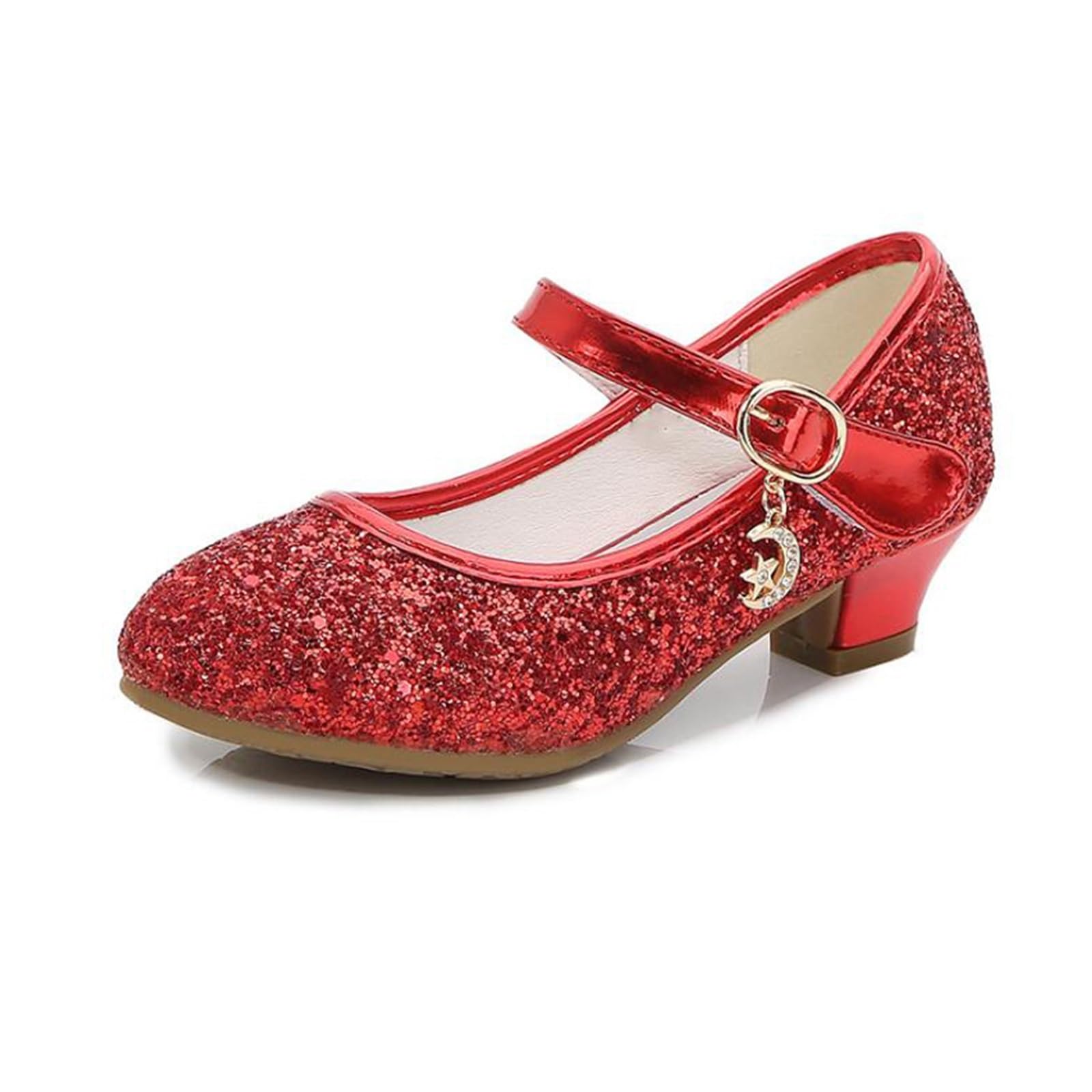 Scarpa Da Ballo Per Bambini Con Glitter Scarpe da ragazza in pelle con tacco alto for bambini Scarpe da principessa in pelle da sposa for ragazze Scarpe da ballo for studenti con paillettes rosse Sand