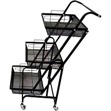 GYMNASTIKA Folding Storage Shelves, 3 Tier Foldable Storage Shelves on Wheels Moving Metal Basket Cart Kitchen Storage Rack Garage Kitchen Bakers Closet Shelf for Balcony Kitchen Basement Pantry -