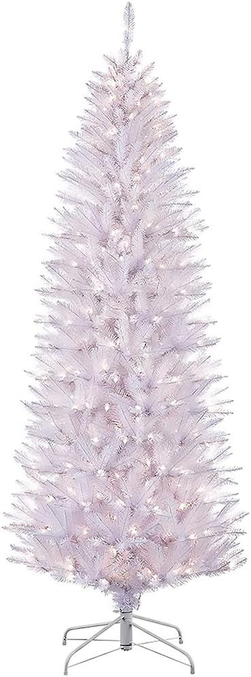 Puleo International 6.5 Foot Pre-Lit White Fraser Fir Pencil Artificial Christmas Tree with 250 Clear Lights 6.5' White Fraser Fir with 250 Clear Lights