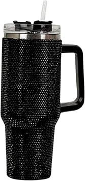 Lashicorn Black Rhinestone 40 oz. Tumbler with Handle and Straw with Lid Bling Tall Jewel Cup Gift Insulated
