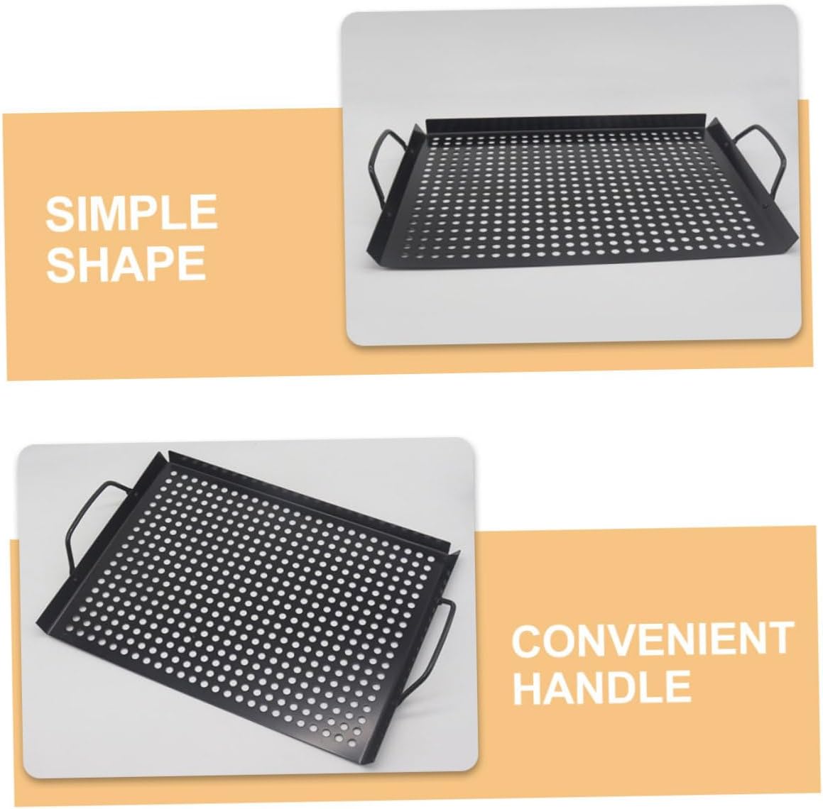 Nonstick Grill Pan Rectangular Iron Outdoor Bbq Tray with Handle