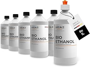 Area52 Bioethanol 6 x 1 L Ethanol Set, Pure Ethyl Alcohol with 96.6% Purity, for Ethanol Fireplaces, Table Fireplaces & Bioethanol Fireplaces, Odourless & Soot-Free, for Indoor & Outdoor Use (6 x 1L)