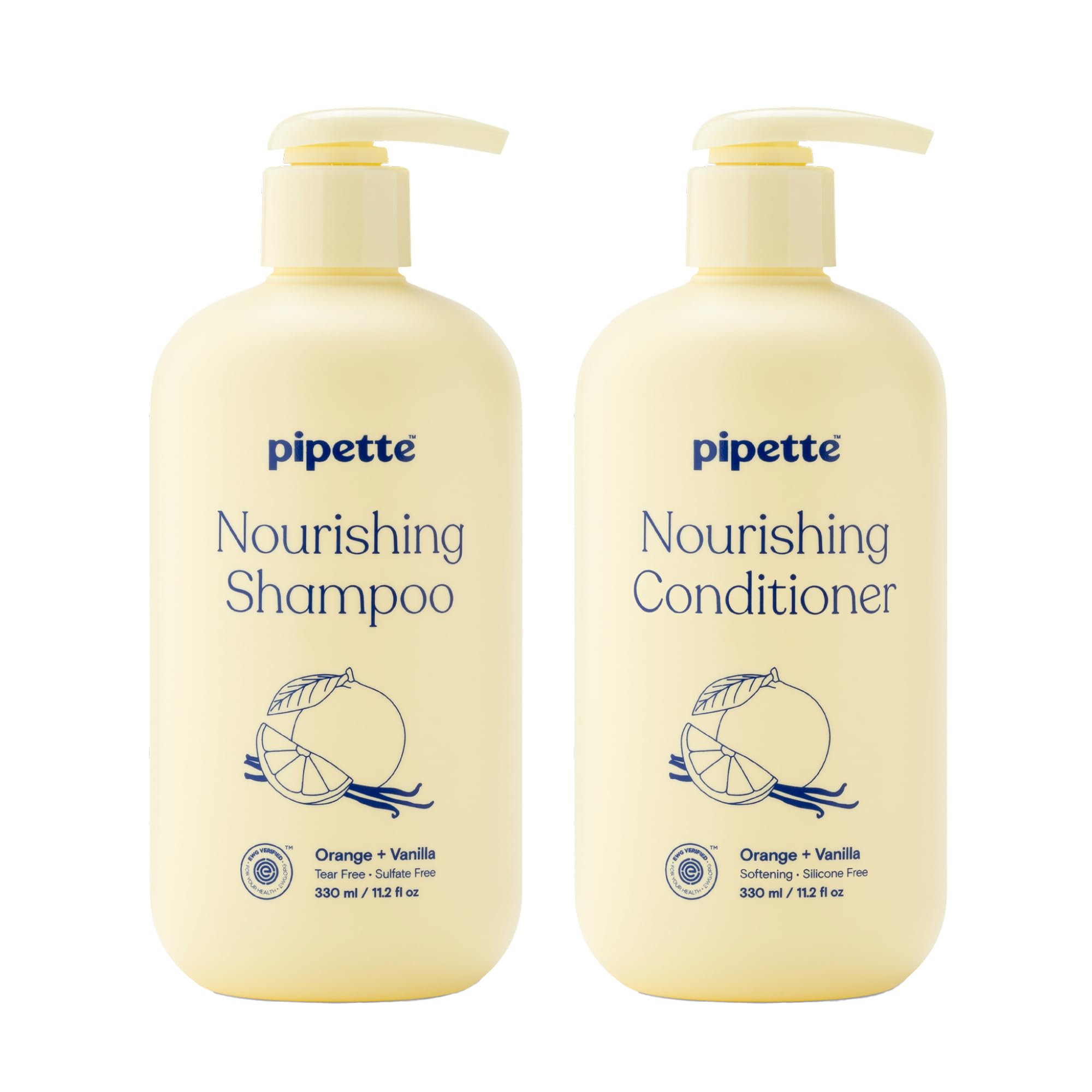 Pipette Daily Nourishing Shampoo and Conditioner Duo, Clean, Tear-Free Shampoo For Kids, Detangling Conditioner For Kids, Sulfate-Free, Paraben-Free,