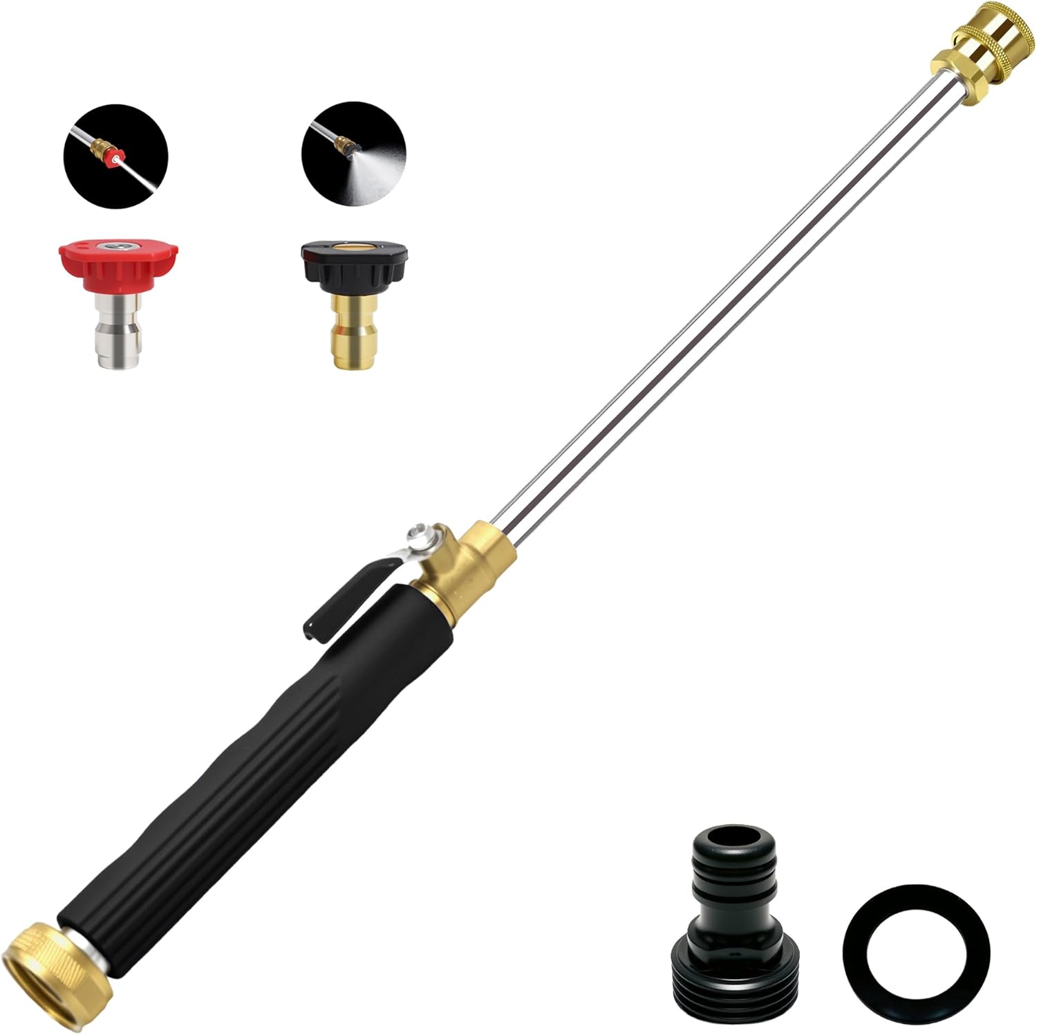 Jet Nozzle Power Washer for Garden Hose with 2 Different Nozzles and Quick Connectors, 2026 Upgrade 17 inch 2-In-1 High Pressure Wand for Patio Car Pet Garden Outdoor Cleaning (Black)