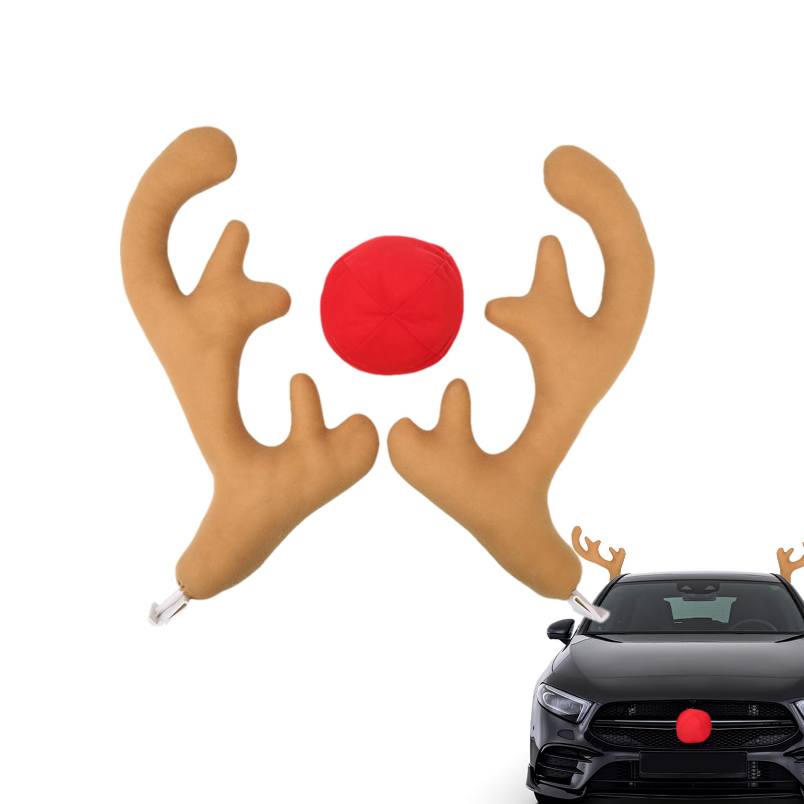 Decorazioni Natalizie per Auto – Accessorio per Renna in Pile | Ornamento per Veicoli, Set di Auto per Vacanze, Kit in Legno Morbido al Naso | Accessorio per Auto Renna in Pile