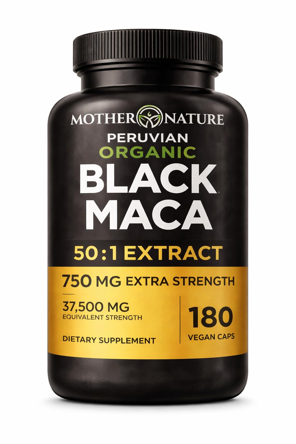 Black Maca Root 50:1 Extract 37,500mg – 180 Capsules Organic Peruvian Maca Peruana Supplement for Men | High Potency Energy, Mood & Performance Support | Vegan, Non-GMO