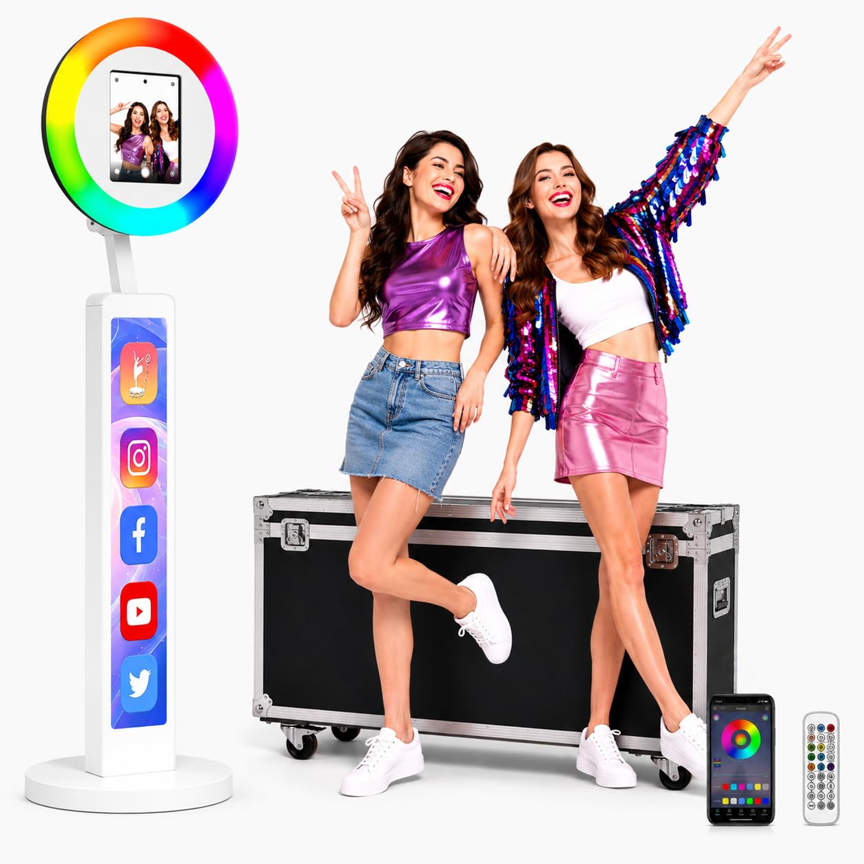 Photo Booth für iPad mit Flightcase & Ringlicht, Tragbare Fotobox mit Ringlicht, Kostenlose Logo-Anpassung, Gratis-App VIP, Leichte Selfie-Fotobox für Party Hochzeit Rental TikTok Live