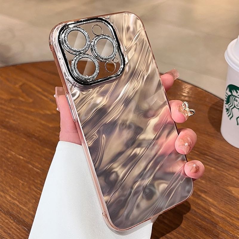 Image of COVERLY for iPhone 12 Pro Hot Diamond Ring Lens Film Camera Protection Phone Case, Luxury 3D Laser Cut Water Ripple Mirror Gradient Glitter Colorful Hard Mobile Cover for Apple iPhone 12 Pro (Gold)