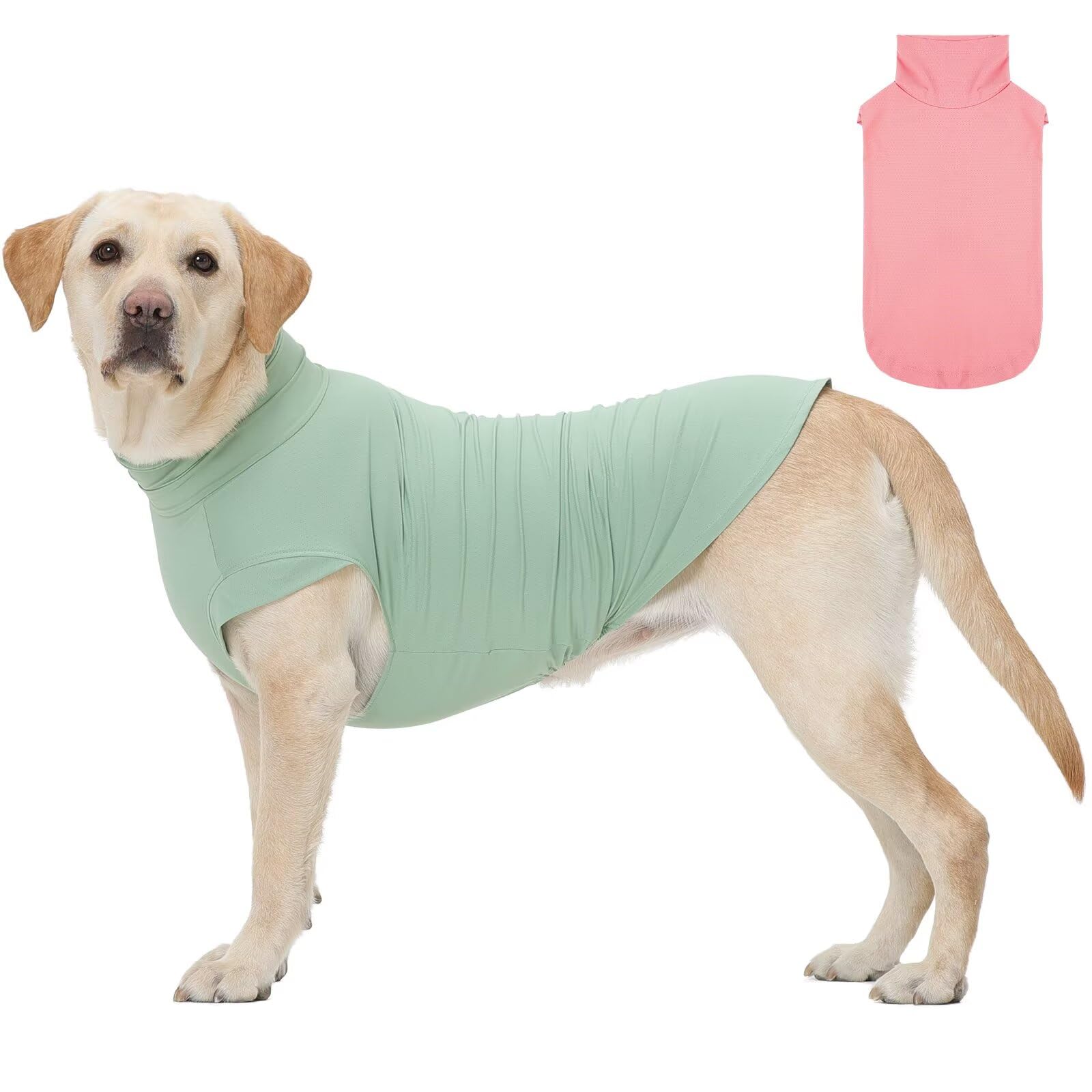 IECOii 2PCS Hundekleidung Sommer,Hundeshirt & Hundepullover,Hund Sommer Shirt Tragbar,Leicht,Atmungsaktiv & Kühlend,Schnelltrocknend & Einfach An-und Auszuziehen,Schutz vor Schmutz & UV(Grün-Rosa,2XL)