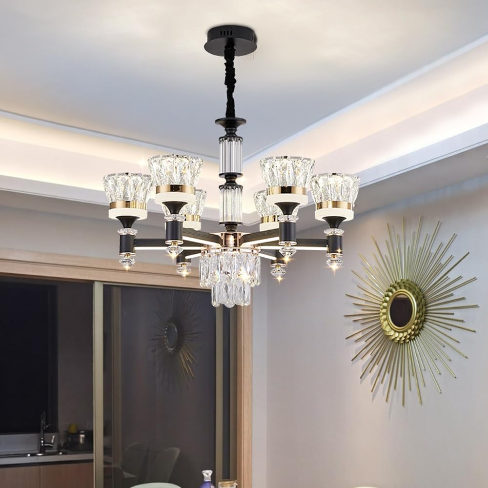 Lustre en cristal moderne réglable en hauteur à suspension 6-8 bras