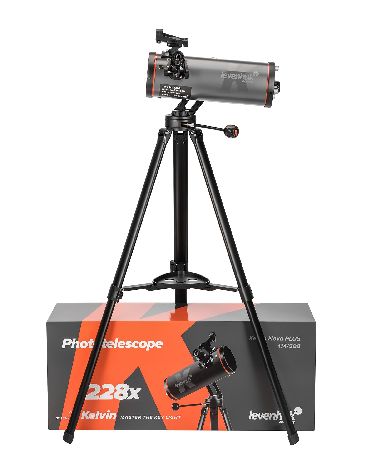 Levenhuk Kelvin Nova PLUS 114/500 Fototeleskop, Profesjonalny Newtonowski Reflektor do Smartfona dla Dorosłych z Montażem Altazymutalnym do Astrofotografii i Obserwacji Głębokiego Nieba