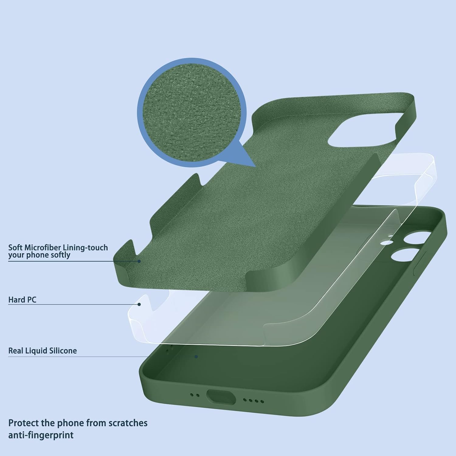 ANDATE iPhone 12 Mini Phone Case Pine Green Silicone iPhone Case Compatible with iPhone 12mini, Full Body Protective Cover Case for iPhone 12Mini-5.4 Inch