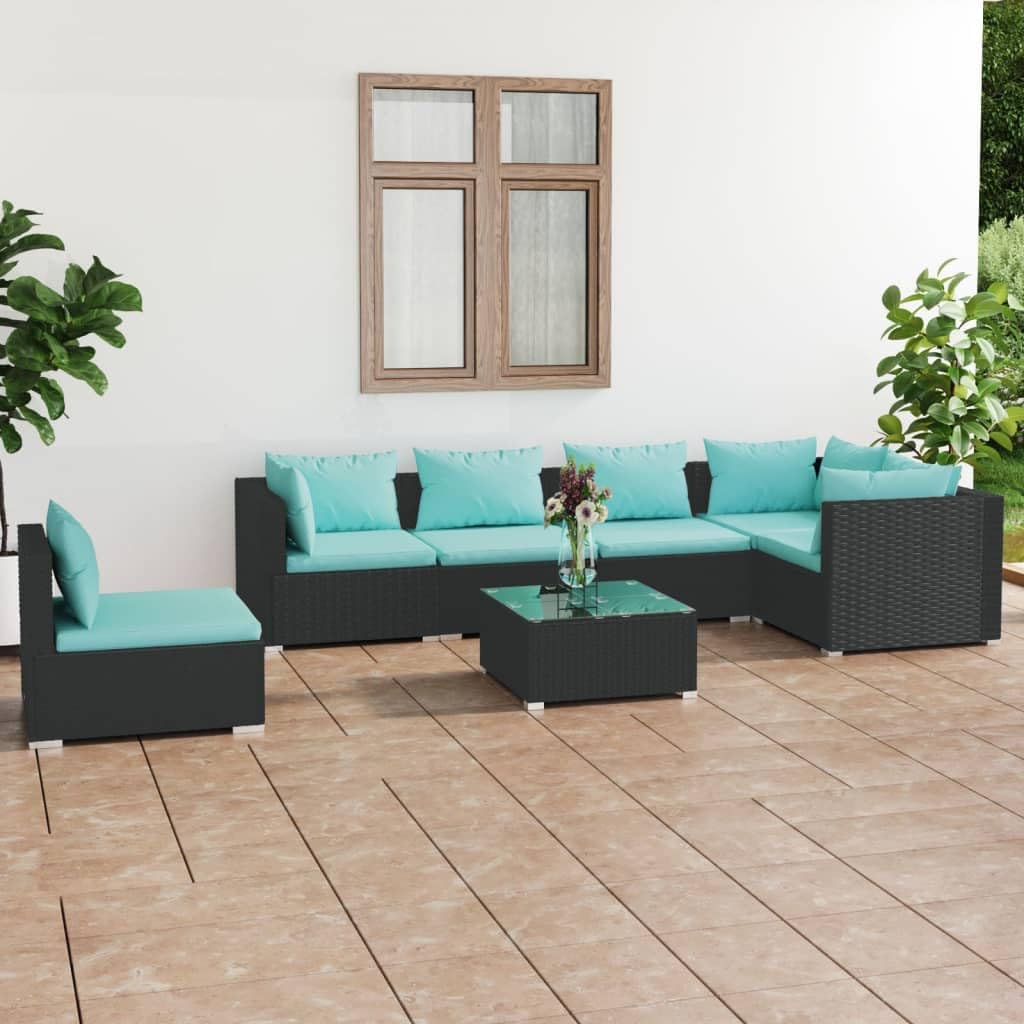 Set Muebles Jardin 7 Piezas Ratán PE Negro