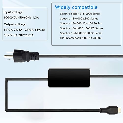 Miniatura 3 de Cargador de Chromebook USB tipo C de 45 W para HP X360 14 14-ca061dx 14-ca020nr 14-ca060nr HP Pavilion X2 12-B000 10-N000 10-P000 Cargador para