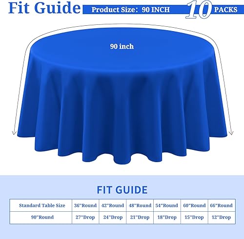 Miniatura 2 de Paquete de 10 manteles redondos de alta calidad, mantel de poliéster azul real de 90 pulgadas, mantel de tela de poliéster lavable a granel para