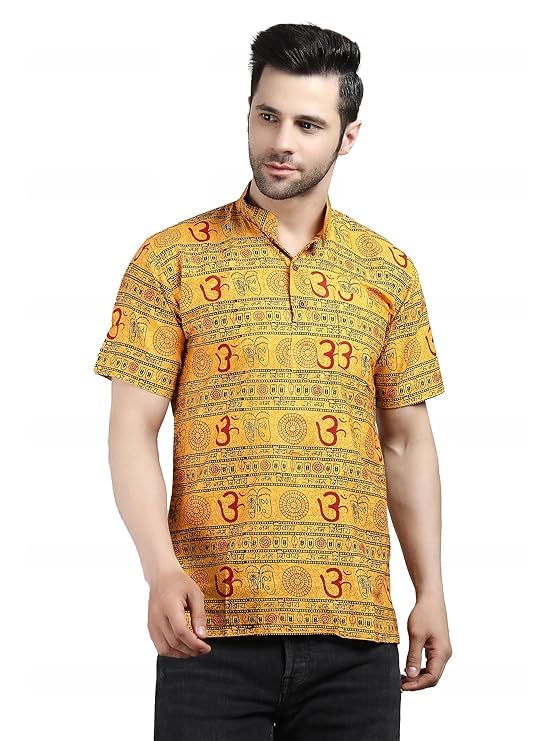 pk hub Om Printed Kurta for Mens and Boys, Kurta for Events, Cotton Half Sleeve Mahadev Mahakal Kurta t Shirt-picture-44