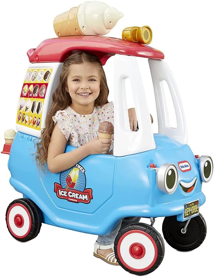 Little Tikes Cozy Ice Cream Truck, Coupe Ride On Car, Kid and Parent Powered, Truck Music, Including Accessories- Gift for Kids, Toy Girls Boys Ages 1.5 to 5 Years Old