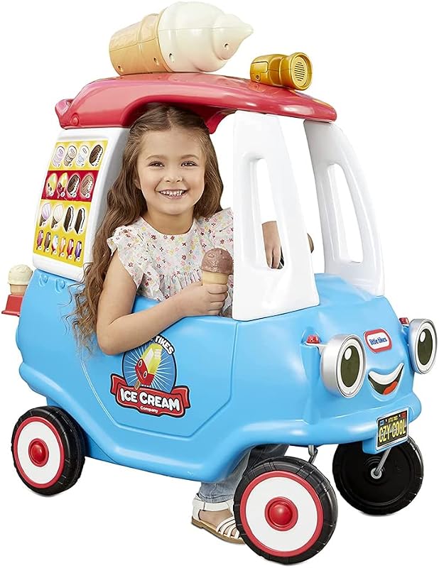Little Tikes Acogedor camión de helados, cupé para montar en auto, impulsado por niños y padres, música de camión, accesorios incluidos, regalo para niños, juguetes para niñas y niños de 1,5 a 5 años