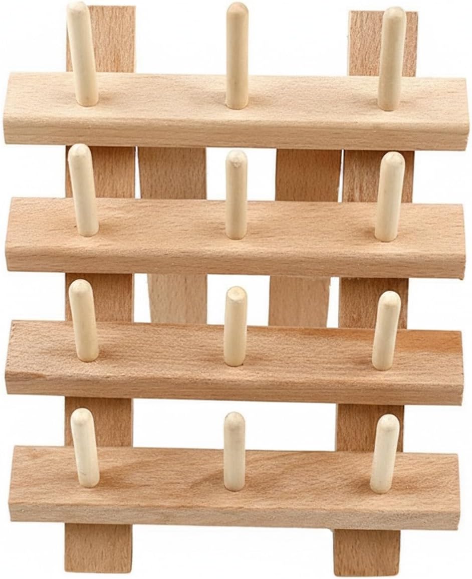Solid Wood Foldable Thread Spool Rack, Space-Saving Sewing Organizer for Craft Room & Desk, Natural Brown Finish