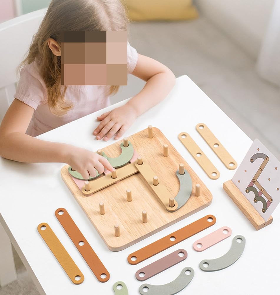 Juguete Montessori de Tablero Geométrico con Clavijas, Tablero de Actividades con Clavijas