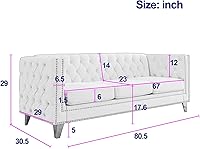 Vista 2 de Modern 3 Seater Couch Black Velvet Sofa Upholstered Button Tufted Nailhead Trim, Square Arm Loveseat Sofa, Sturdy Golden Metal Legs, 80.5'' Couch