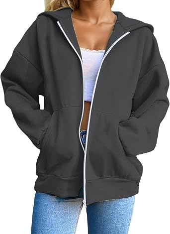 Womens Zip Up Hoodies 2026 Y2K Casual Long Sleeve Fall Zipper Sweatshirts