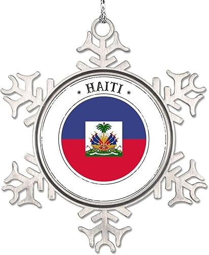 Adornos de Navidad con la bandera de Haití 2022, adorno de copo de nieve, recuerdo de la ciudad del país, adornos de árbol de Navidad, regalo de