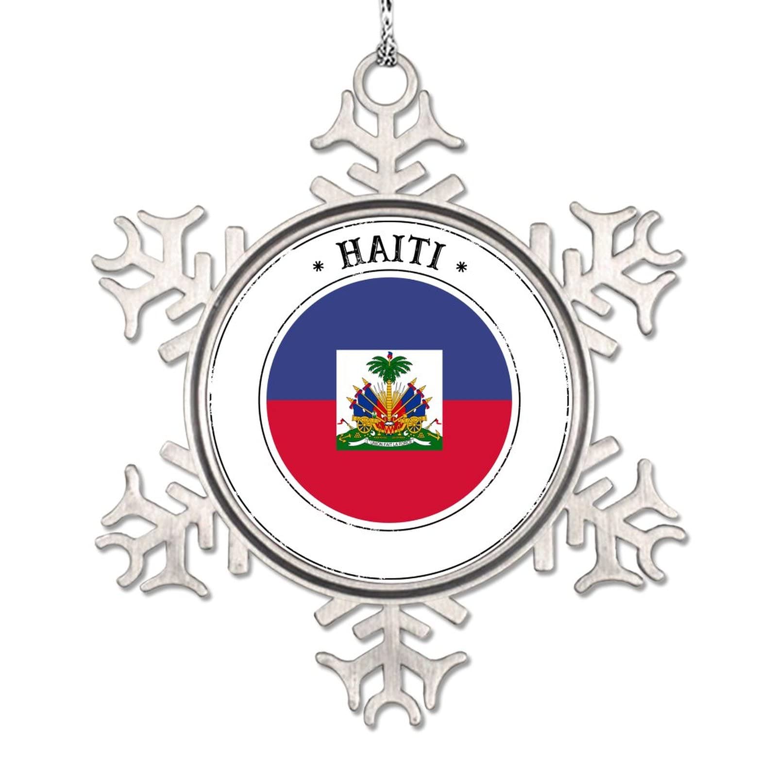Ornement de Noël drapeau Haïti en métal incassable pour remplacer les boules fragiles