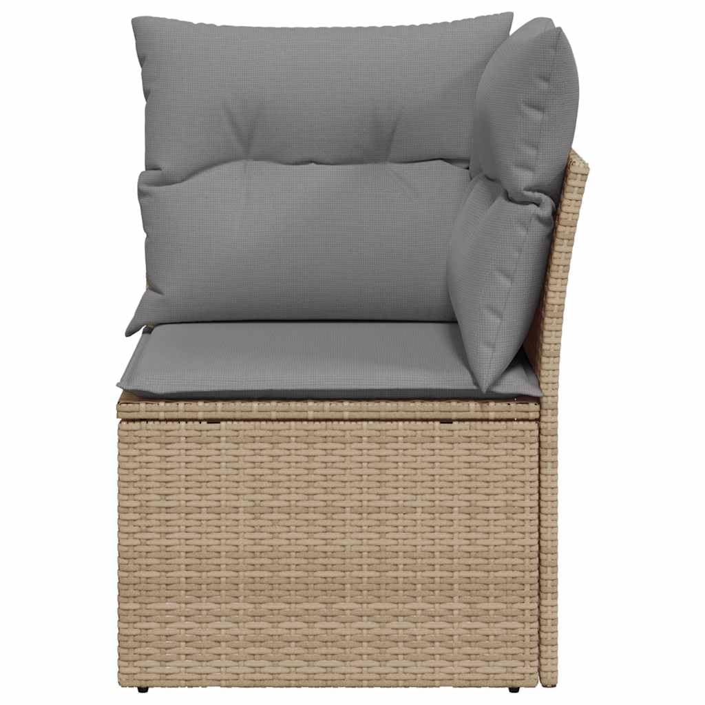 Divano ad angolo da giardino con cuscino in beige, in polyrattan intrecciato, mobili modulari per esterni con vano portaoggetti e sacchetto impermeabile, rivestimenti rimovibili, telaio in
