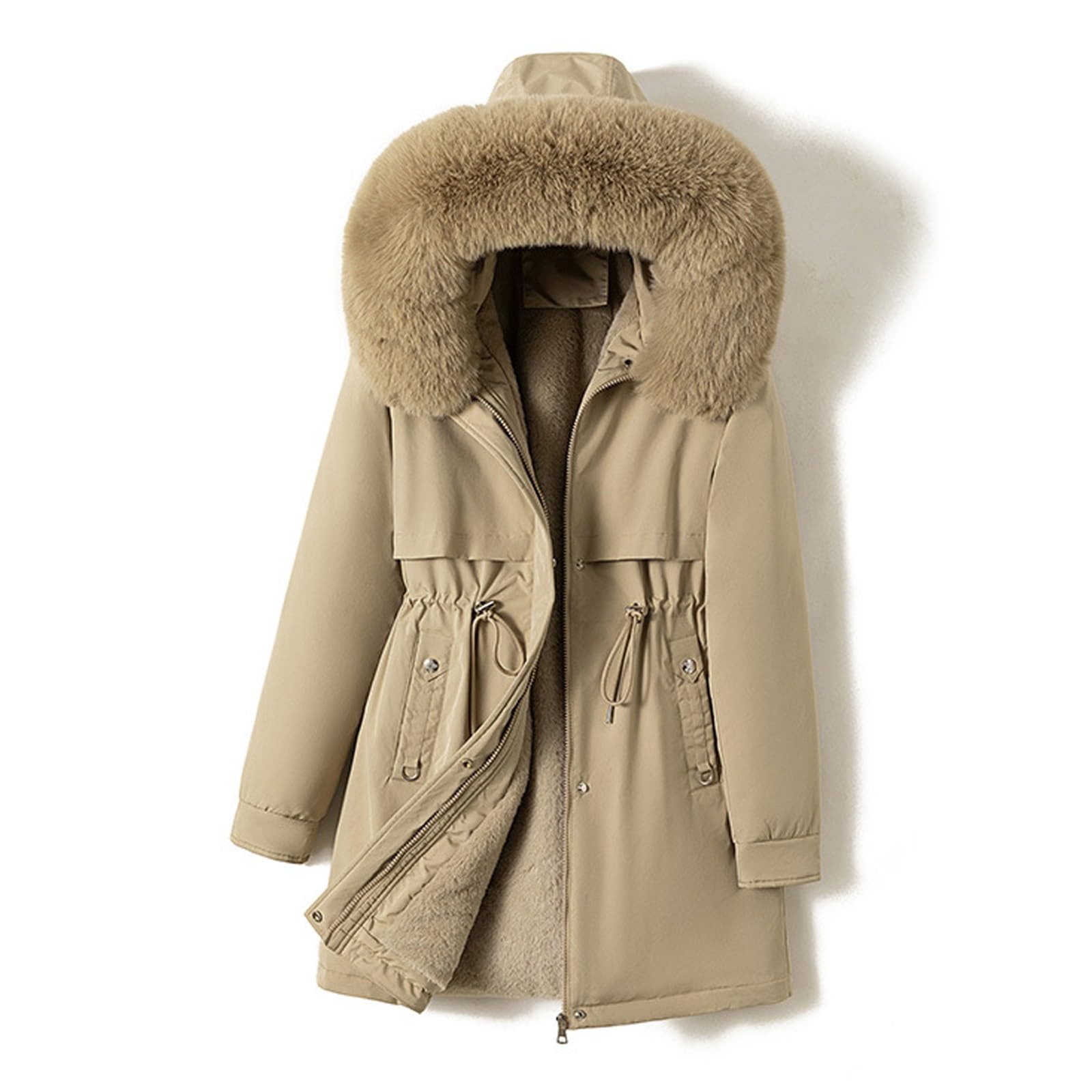 Generisch Damen Wintermantel in Übergröße mit Reverskragen Langarm dick gepolstert warme ideal für kalte Tage (Khaki, XXL)