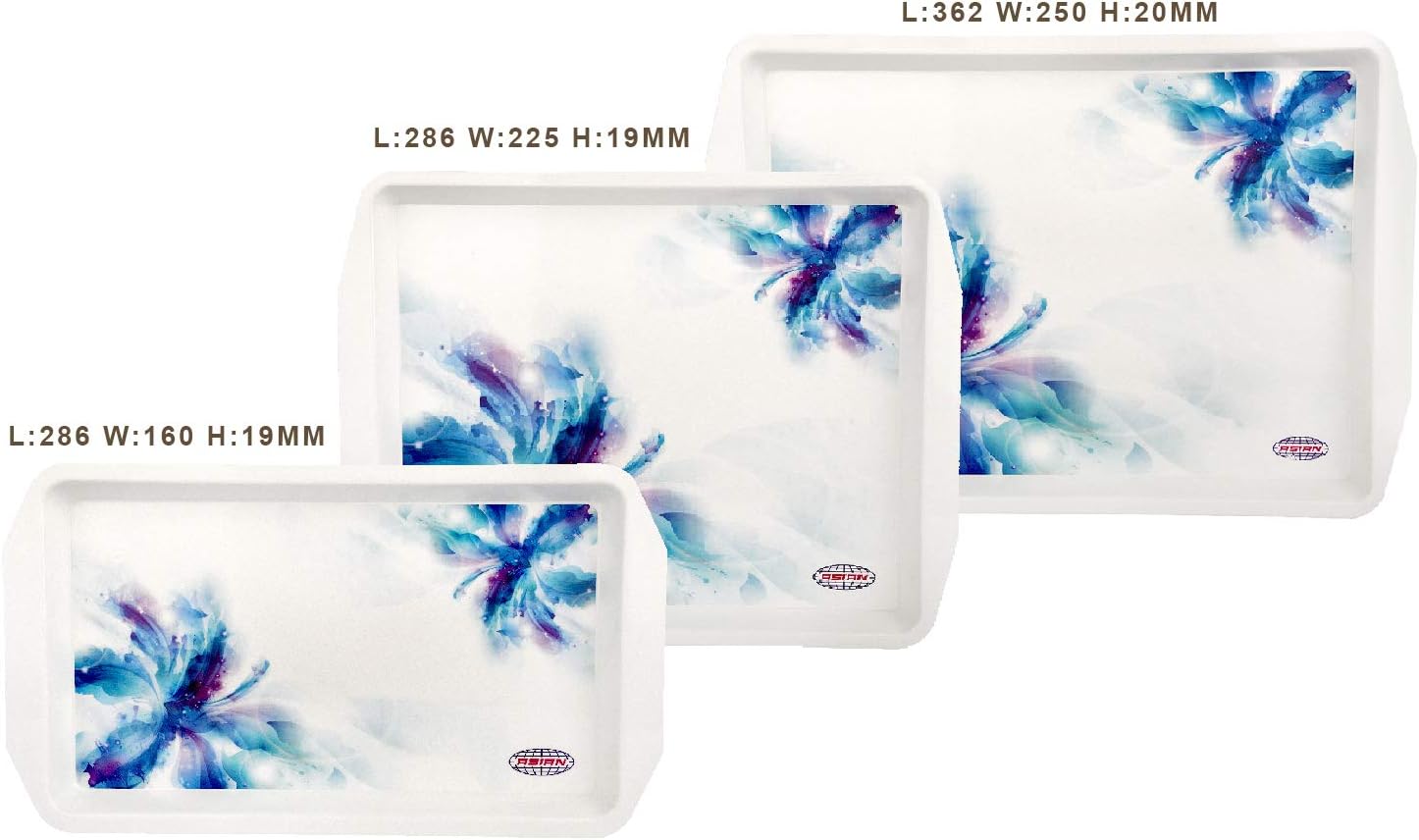 ASIAN Franco Trays Set of 3 Plastic Serving Trays for Tea Snacks, Assorted, Small Tray/Medium/Large