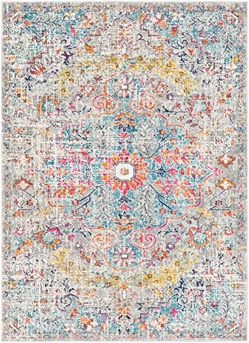 Surya Asmara Vintage Rug - Chic Area Rugs Living Room, Dining Room, Bedroom - Traditional Rug, Oriental Boho Rug Style and Soft Medium Pile for Easy Care - Large Rug 120x170cm, Grey and Orange Rug