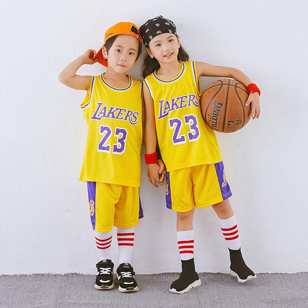 HS-ZHAOPANHS-ZHAOPAN Children's Jersey - NBA Los Angeles Lakers #23 Lebron James Basketball Jersey, Sportswear Universal Sleeveless T-Shirt Shorts Jersey Set (3XS~2XL),M125~135CM
