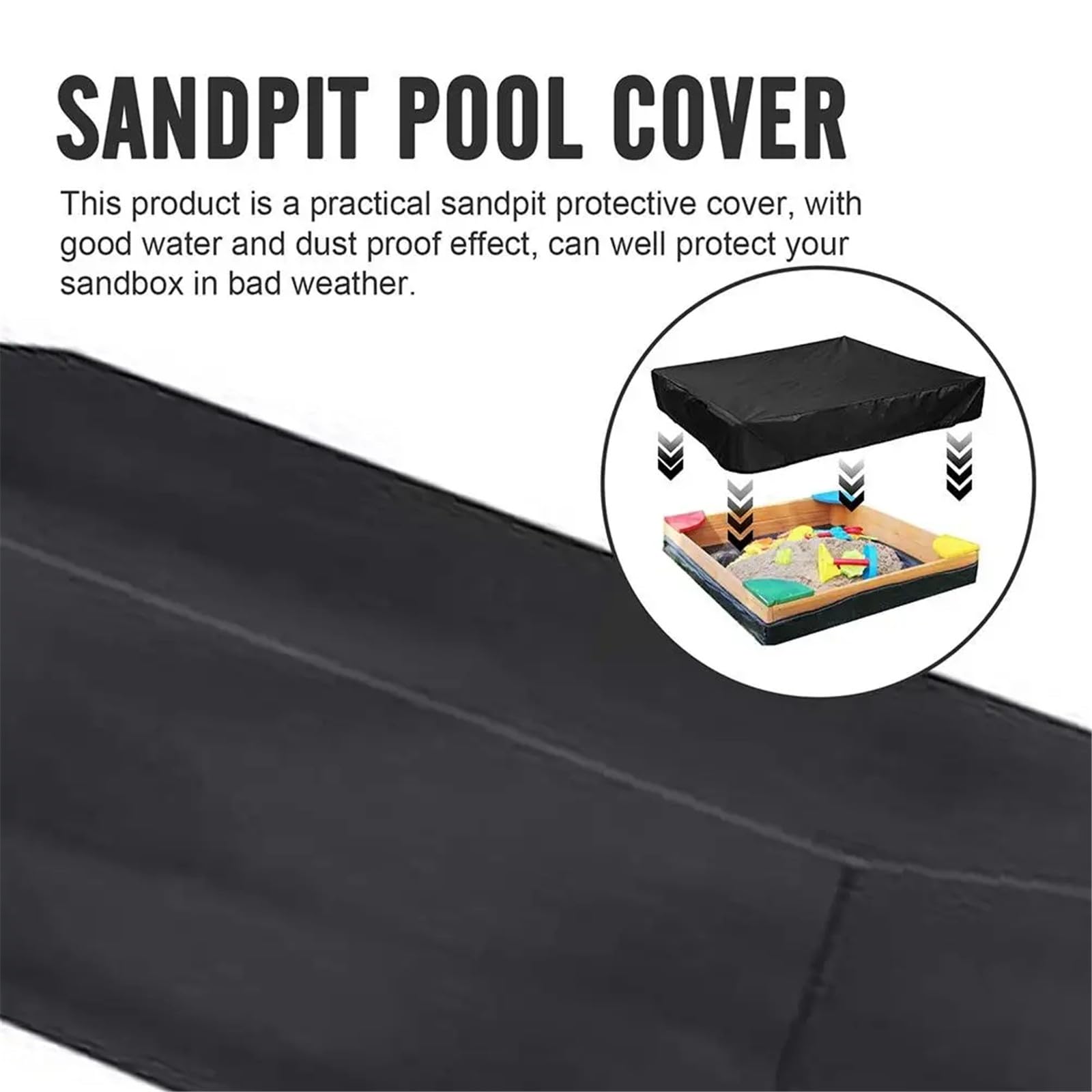 Cover Square with Drawstring, Oxford Cloth Sandbox Canopy Waterproof Sandpit Pool Anti UV Protection Cover for Toys Swimming Pool and Furniture (Black, Size 1:120X120cm /47.24