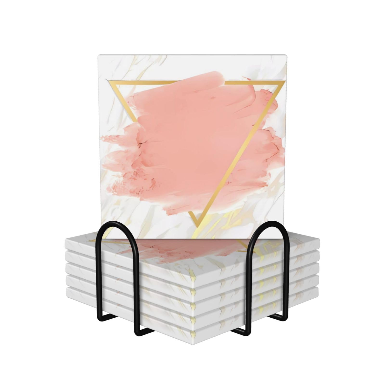 Dessous de verre en céramique rose doré x6 avec support absorbant pour table
